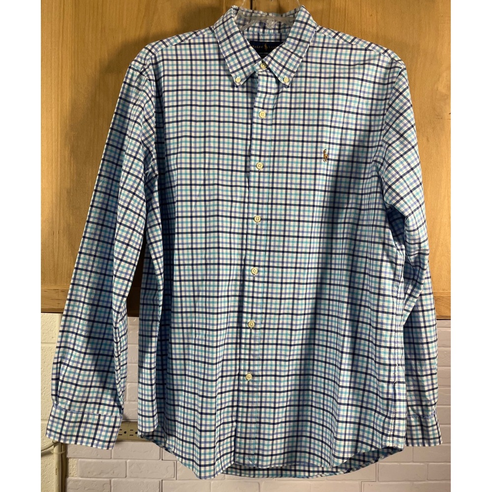 Ralph Lauren Button‎ Down Shirt Mens XL Blue Plaid Classic Fit Long Sleeve